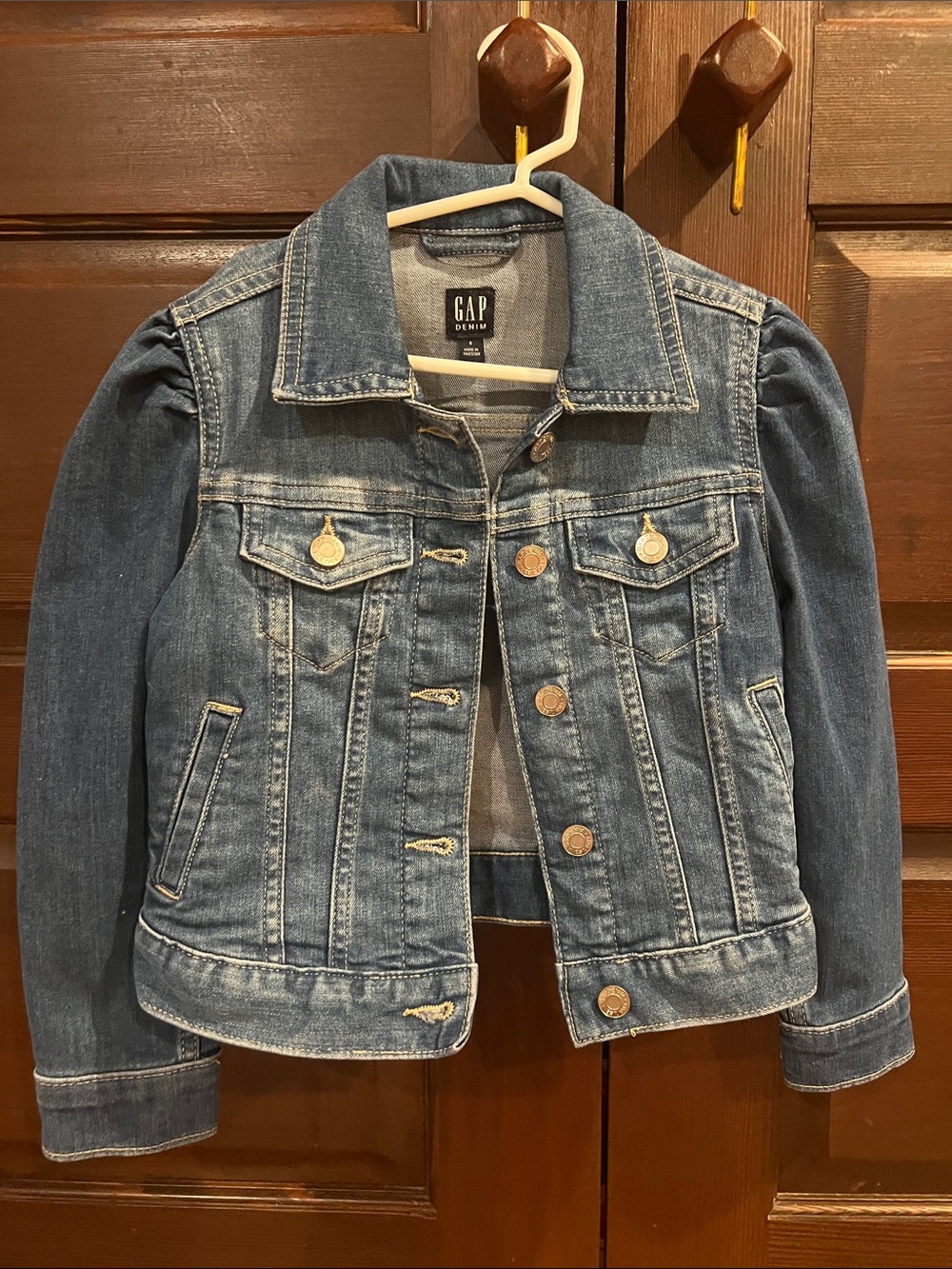 GAP Girls Blue Denim Jacket with Puff Sleeves